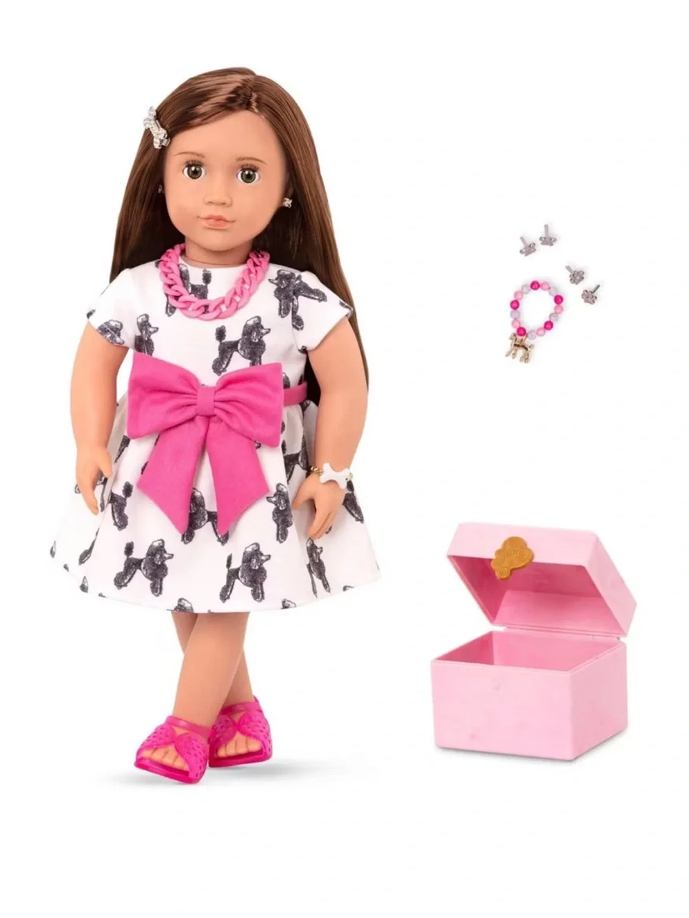 Our Generation Nancy Doll w/ Jewelry Box & Pierced Ears 6 Earrings 2 Bracelets
